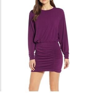 New Something Navy Women's Sweater Dress Large Purple Blouson Dolman Sleeve Mini